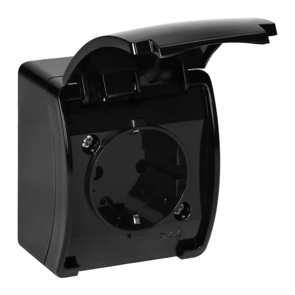 Enkeltstikdåse 2P+J Schuko AQUATIC, IP44, sort