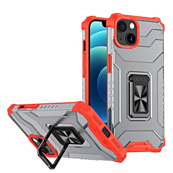 Crystal Ring Case robust Kickstand TPU/PC Panser Mobiltelefoncover Hard Case til iPhone 12 mini rød