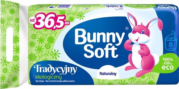 Bunny Soft Bunny Soft Traditional - Mjukt toalettpapper, 100% returpapper - 8 rullar