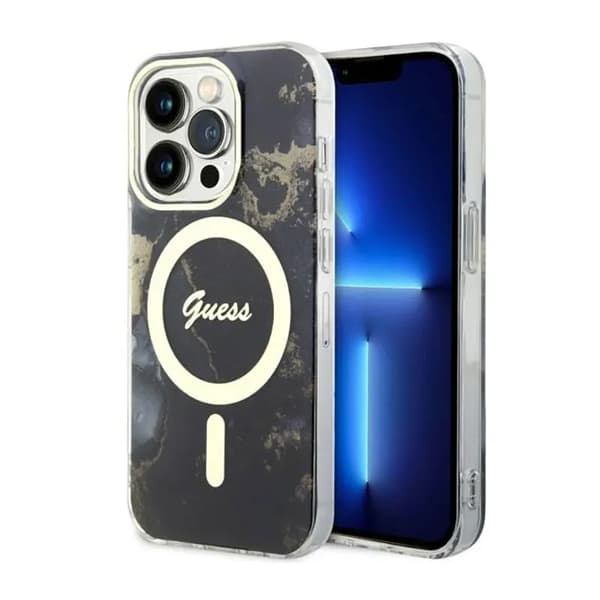 Guess, GUHMP14XHTMRSK iPhone 14 Pro Max 6,7\" sort/sort Hardcase Golden Marble MagSafe