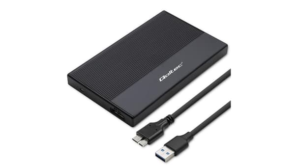 Qoltec aluminiumskabinet | 2,5\" HDD Solid State Drive-lomme | SATA | USB 3.0 | Superhastighed 5 Gb/s | 2 TB | Sort