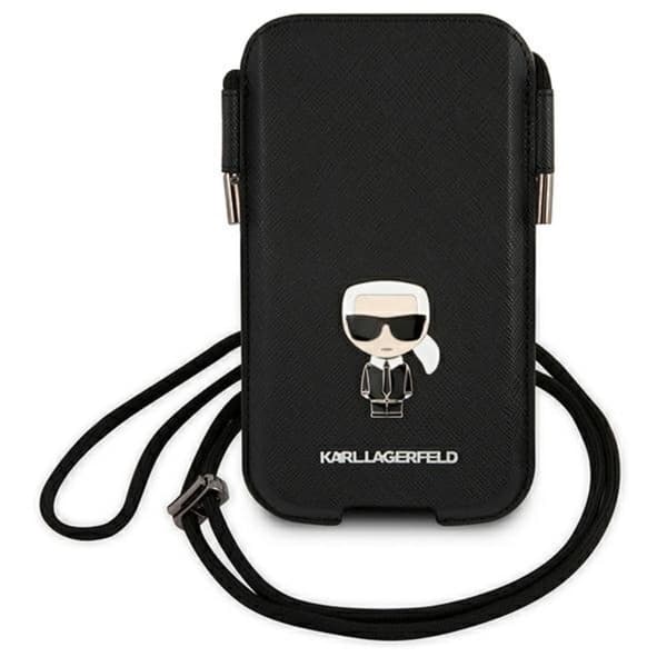 Karl Lagerfeld Saffiano Ikonik Karl 6,1'' Håndtaske - Sort