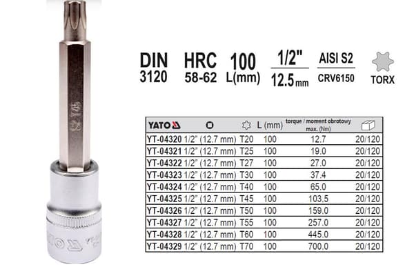 TORX-KARANAVAIN 1/2\" T30 L100MM