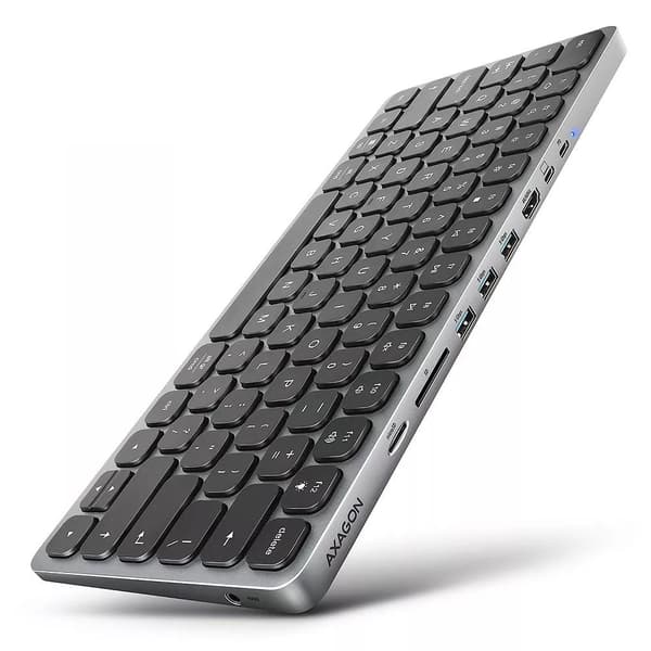 HMC-KB-US Tastatur USB-C 5Gbps ind. HUB, microSD/SD, 3x USB-A, HDMI 4K/60Hz, PD 100W, Audio, US layout