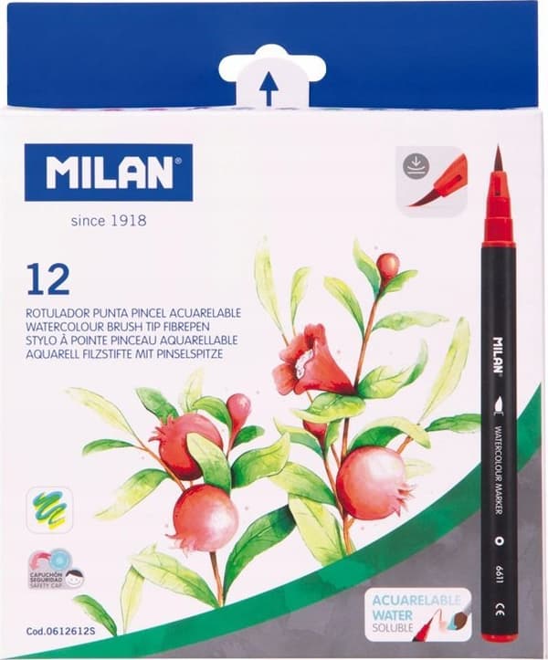 Akvarel 12 farver MILAN pedal tuschpenne