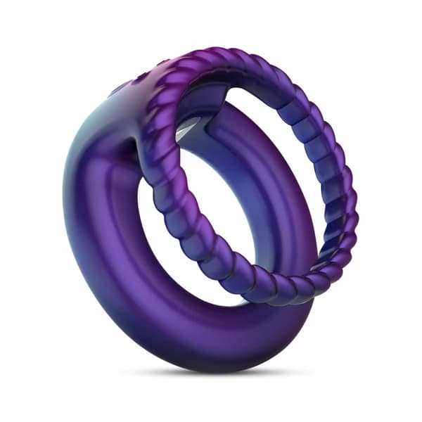Hueman Jupiter Dubbel Vibrerande Ring Lila - 10-Läges Silikonsystem