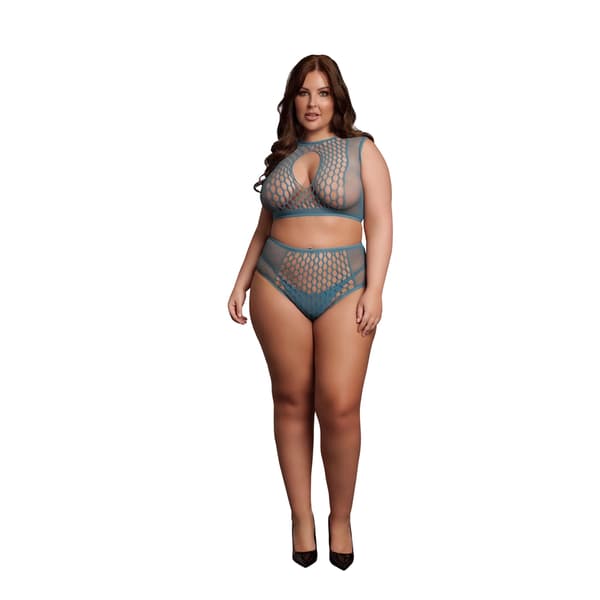 Shots Duo Net Keyhole Todelt Sæt Queen Size Sort XL-4XL