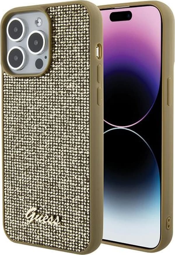 Fodral Guess GUHCP15XPMSDGSD för iPhone 15 Pro Max 6,7\" silver/guld hardcase Disco Metal Script