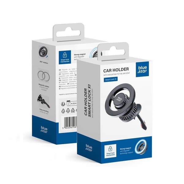 BLUE STAR magnetisk bilholder SMART LOCK X1 til ventilationsgitter kompatibel med MagSafe sort