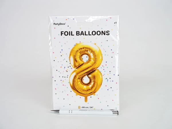 Party Deco Folieballong Nummer \"8\", 86cm, Universal Guld
