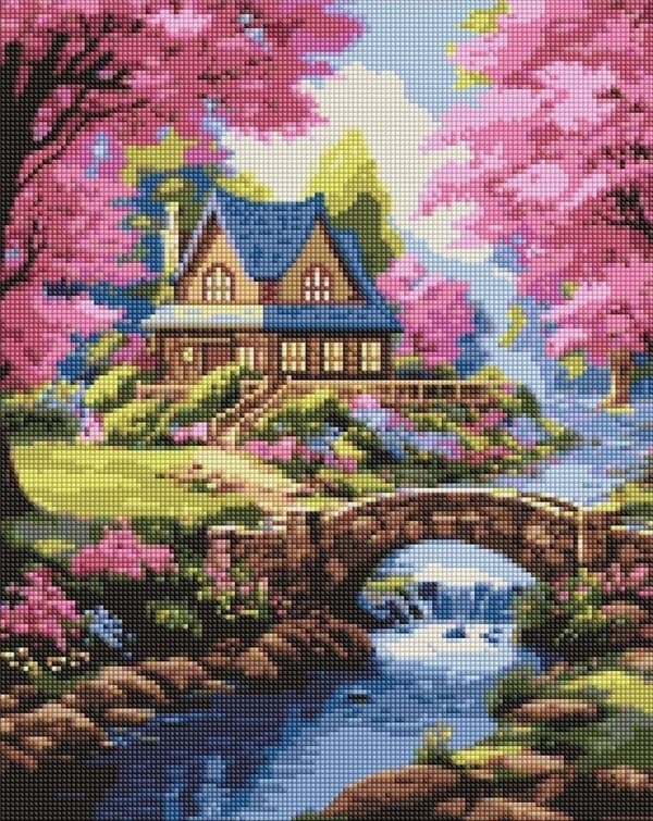 Timanttimosaiikki - Talo kukissa 40x50cm