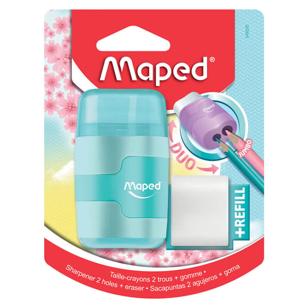 Blyantspidser med viskelæder Connect pastel 2 huller MAPED