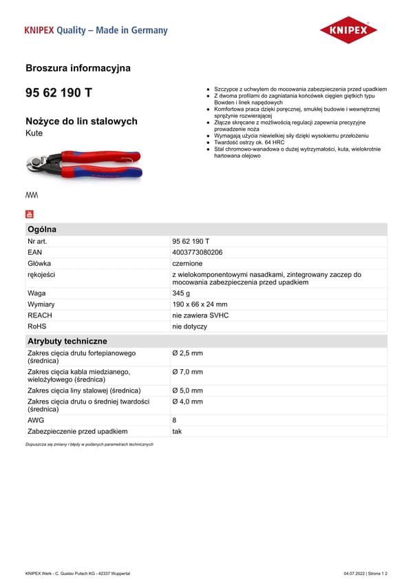 WIRE ROPE SHEARS FORGED 190MM.