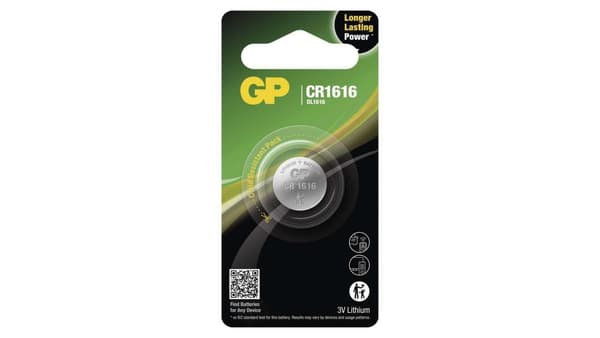 GP LITHIUM KNAPCELLE CR1616 Lithium Engangscelle Batteri, CR1616, 3 V, 1-pak, Sølv