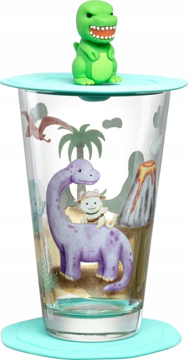 Glas med låg og underkop 300ml dinosaur BAMBINI AVVENTURA - Leonardo