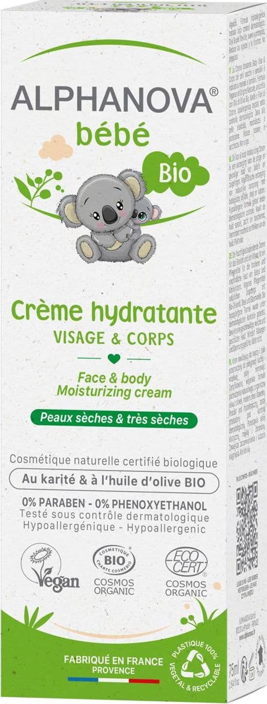 Alphanova Bebe Återfuktande ansikts- och kroppskräm, 75 ml