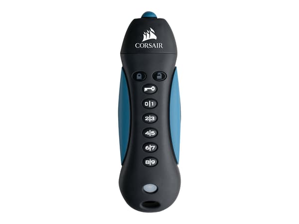 CORSAIR USB-flashdrev med adgangskodebeskyttelse Flash Padlock 3 - USB 3.1 Gen 1 - 64GB - sort/blå