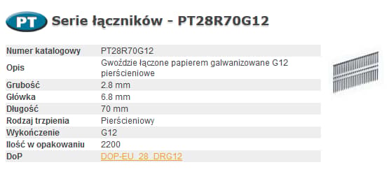 BOSTITCH NAULA PT 280-70 RENGAS G12 2,2M