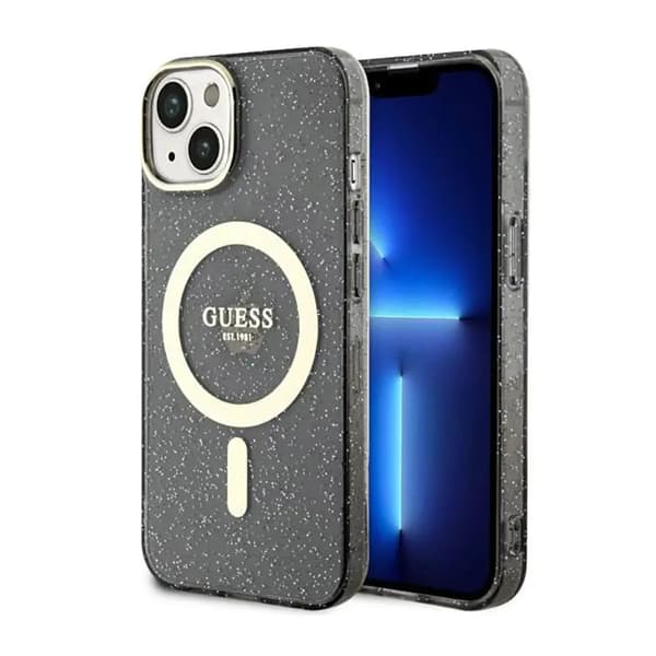 Guess GUHMP14MHCMCGK iPhone 14 Plus 6,7\" sort/sort Hardcase Glitter Guld MagSafe