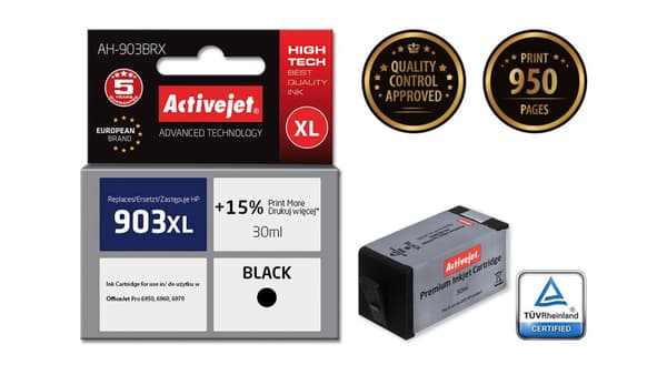 Activejet blækpatron sort til HP printer (erstatning for HP 903XL T6M15AE) Premium (AH-903BRX)