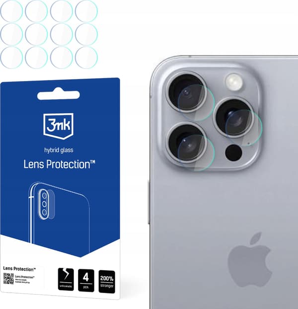 Hybridkameraglas för Apple iPhone 16 Pro Max, 3mk linsskydd, 4-pack