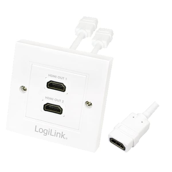 LogiLink HDMI-sovitin seinäpistorasia 2-porttinen valkoinen