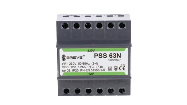 1-fas modulär transformator PSS 63N 63VA 230/12V /på skena/ 16012-9907