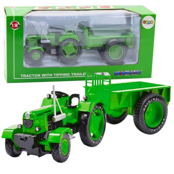 Metaltraktor med trailer grøn 1:18