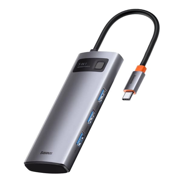 BASEUS adapter HUB 5-i-1 Typ C CAHUB -CX0G 0,15 m grå
