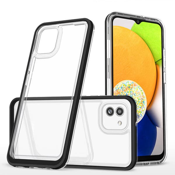 Klare 3i1 etui til Samsung Galaxy A03 silikonecover med sort ramme