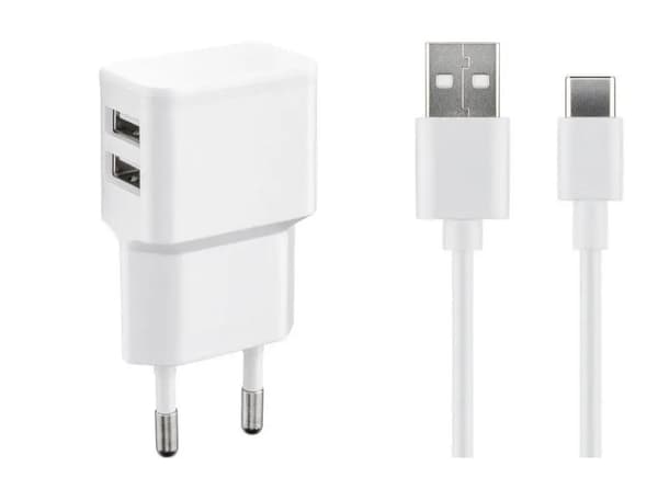 MicroConnect USB-C Opladersæt 2.4 A USB-C til USB2.4A 1m + Oplader 2.1A, 100-240 V.