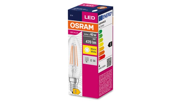 Ledvance LED-lampa E14 4W/827 E14 VALUE CL B FIL 40 ej dimbar 4W/827 4058075438637