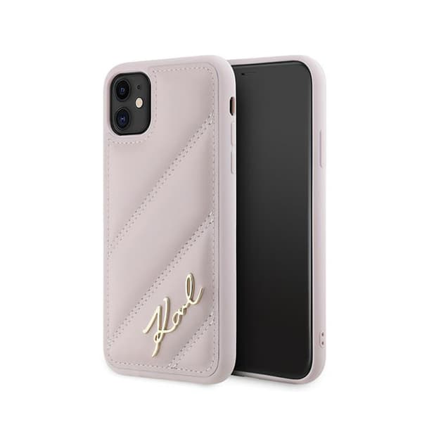 Karl Lagerfeld KLHCN61PQDSMGP Apple iPhone 11 / XR hardcase Diagonal Quilted Script pink