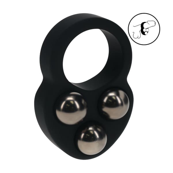 Flydende Silikone Triple Vægtet Ball Cockring - Sort