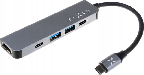 Fixed HUB Mini 5-Port Aluminium USB-C, Grå