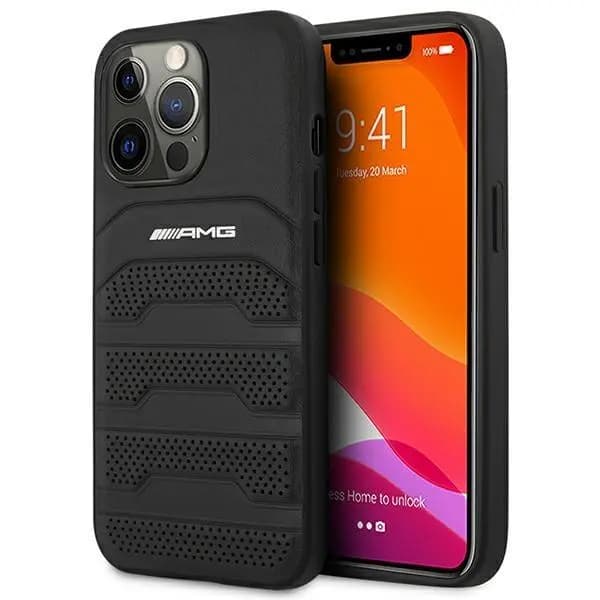 AMG AMHCP14XGSEBK iPhone 14 Pro Max 6,7 \"sort / sort Hardcase læder prægede linjer