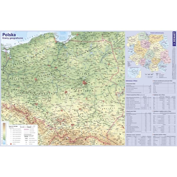 Bordpladekort over Polen fysisk
