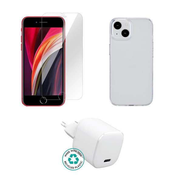 eSTUFF Sæt til iPhone SE (2022). Oplader, Cover, Glas. Brun æske.