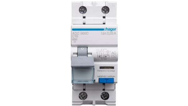 Hager Differentialkoblingsafbryder 1+N 16A C 0,03A AC ADC966D