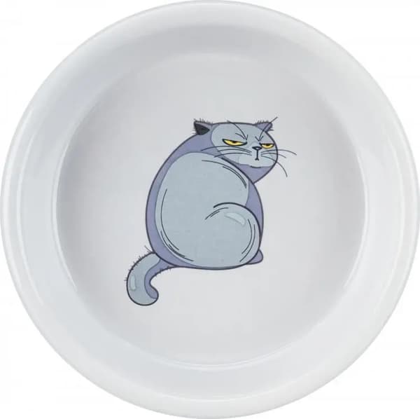 Trixie skål, til kat, grå, keramik, 0,25l/13cm, med katteprint