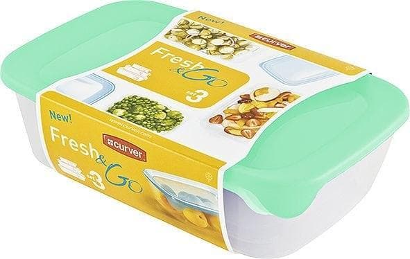 CURVER SET MED BEHÅLLARE FRESH&GO 2L+1L+0,5L /CELADON/TRANSPARENT