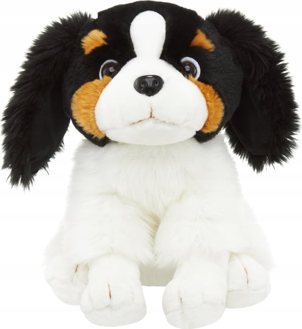 *PLYSHUND, 28 cm, siddende, hvid/sort