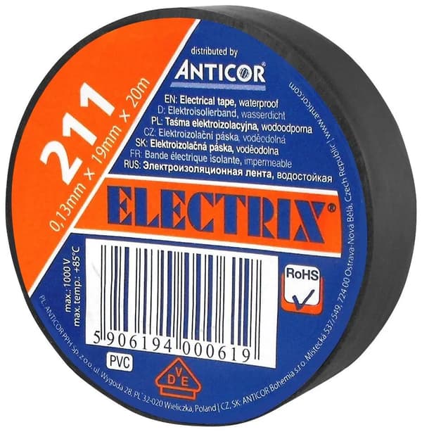 Anticor Sähköeristysteippi PVC musta 19mm 20m