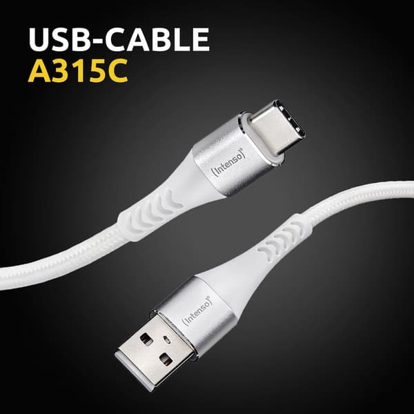 Intenso USB-kabel A315C Nylon 1,5m hvid USB-A / USB-C 60W