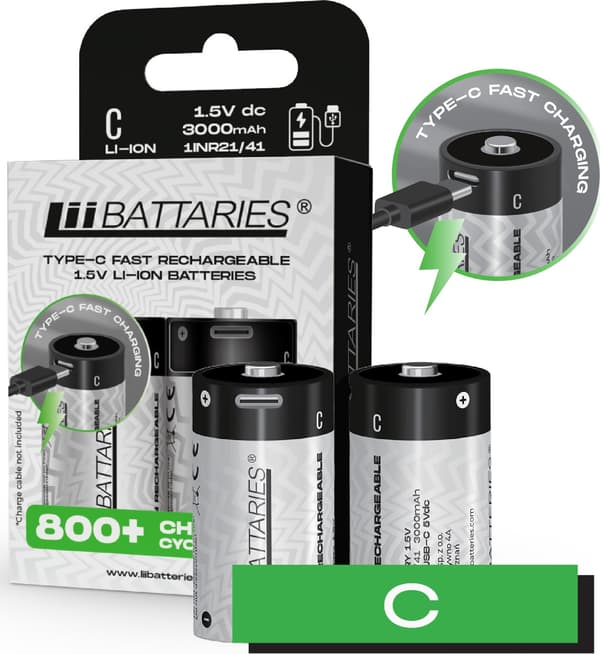 LiiBattariess C 3000mAh akku musta/2kpl USB-C