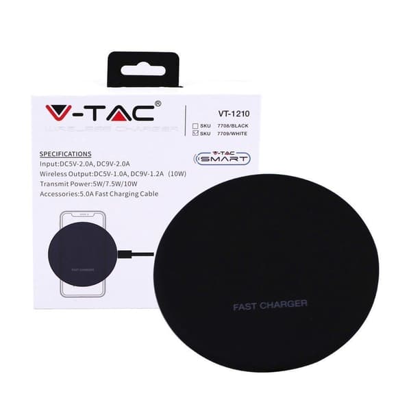 Induktion Trådløs Oplader 5A 10W Sort Rund V-TAC VT-1210
