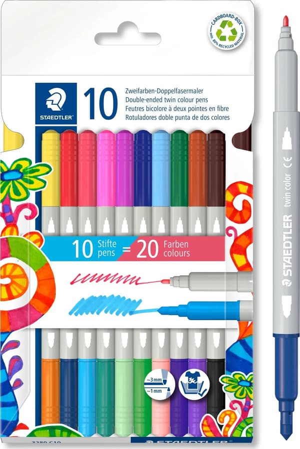 Dobbeltendede tuschpenne 20 farver STAEDTLER