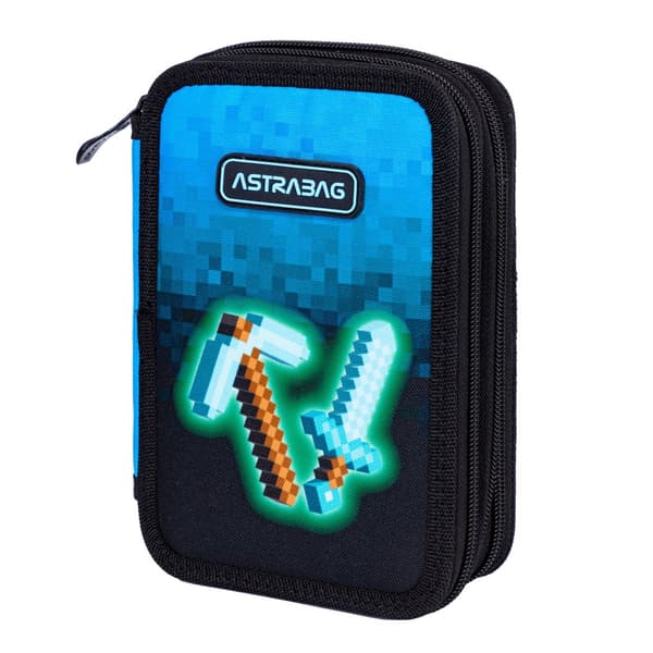 Trippelt jumbopennfodral med Wyp. Blå Pixel ASTRA