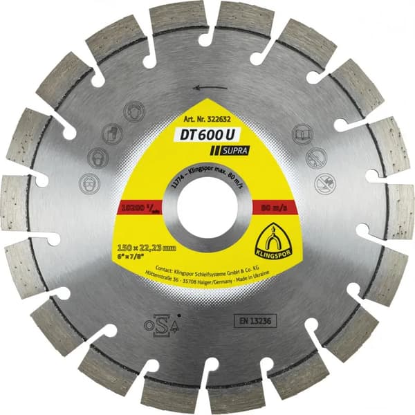 TIMANTTILEVY 125x22.2mm SEGMENTOITU STANDARD DT 600 U SUPRA KLINGSPOR