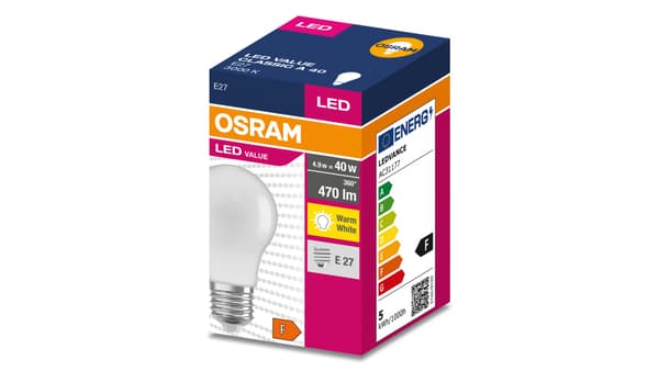 LED pære E27 4.9W/830 E27 VALUE CL A FR 40 ikke-dæmpbar 4,9W/830 4058075628823